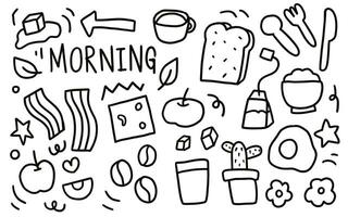 hand drawn doodles vector. morning time breakfast vector