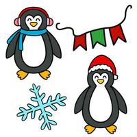 set of penguins cartoon Christmas vector