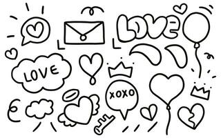 doodle Hand drawn heart cartoon. isolated elements set for Valentine's day vector