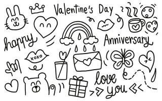 Hand drawn doodle. isolated elements set for Valentine's day vector