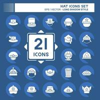 Icon Set Hat. related to Accessories symbol. long shadow style. simple design editable. simple illustration vector