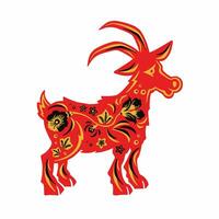 Goat with retro red and yellow ethnic vector illustration eps 10