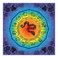 Black snake, python with floral rainbow painting, vector