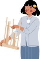 mujer jugando angklung dibujos animados ilustración png