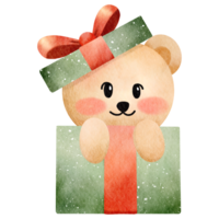 Watercolor teddy bear gift box png