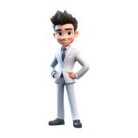 ai généré 3d dessin animé homme dans blanc costume. homme d'affaire personnage sur transparent Contexte png