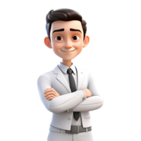 AI generated 3D cartoon man in white suit. Businessman character on transparent background png