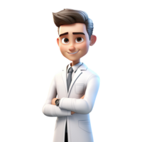 ai généré 3d dessin animé homme dans blanc costume. homme d'affaire personnage sur transparent Contexte png