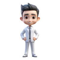 ai généré 3d dessin animé homme dans blanc costume. homme d'affaire personnage sur transparent Contexte png