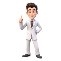 ai généré 3d dessin animé homme dans blanc costume. homme d'affaire personnage sur transparent Contexte png