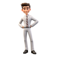 ai généré 3d dessin animé homme dans blanc costume. homme d'affaire personnage sur transparent Contexte png