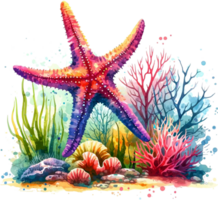 AI generated Starfish Watercolor illustration Clipart PNG. You will be able to create your own poster, t-shirts, cards, stickers, mugs, pillows, scrapbooks, artwork, and more Commercial use, png