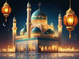 AI generated illustration of amazing architecture design of muslim mosque arabic lantern of ramadan celebration. ai generated photo