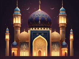 AI generated illustration of amazing architecture design of muslim mosque arabic lantern of ramadan celebration. ai generated photo