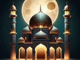 AI generated illustration of amazing architecture design of muslim mosque arabic lantern of ramadan celebration. ai generated photo