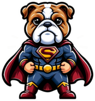 AI generated Bulldog Superhero illustration. You will be able to create your own t-shirts, poster, cards, stickers, mugs, pillows, scrapbooks, postcards, vinyl decals, artwork, and more. png