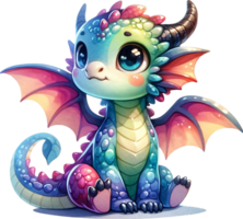 AI generated Cute baby dragon cartoon PNG illustration. This Design is ideal for prints, t-shirts, posters, mugs and many other task.