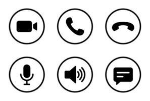 Video call ui icon set. Camera, handset, microphone, speaker, and message symbol vector