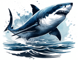 AI generated Great white shark Watercolor illustration Clipart PNG. You will be able to create your own poster, t-shirts, cards, stickers, mugs, pillows, scrapbooks, artwork, and more Commercial use, png