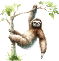 AI generated Sloths Watercolor illustration Clipart PNG. You will be able to create your own poster, t-shirts, cards, stickers, mugs, pillows, scrapbooks, artwork, and more Commercial use, png