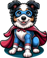 AI generated Border Collie Superhero illustration. You will be able to create your own t-shirts, poster, cards, stickers, mugs, pillows, scrapbooks, postcards, vinyl decals, artwork, and more. png