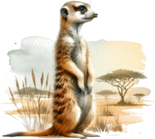 AI generated Meerkat Watercolor illustration Clipart PNG. You will be able to create your own poster, t-shirts, cards, stickers, mugs, pillows, scrapbooks, artwork, and more Commercial use, png