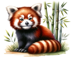 AI generated Red panda Watercolor illustration Clipart PNG. You will be able to create your own poster, t-shirts, cards, stickers, mugs, pillows, scrapbooks, artwork, and more Commercial use, png