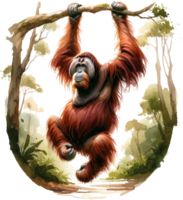 ai generiert Orang-Utans Aquarell Illustration Clip Art png. Sie werden Sein fähig zu erstellen Ihre besitzen Poster, T-Shirts, Karten, Aufkleber, Tassen, Kissen, Sammelalben, Kunstwerk, und Mehr kommerziell verwenden, png