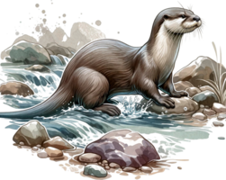 AI generated River Otter Watercolor illustration Clipart PNG. You will be able to create your own poster, t-shirts, cards, stickers, mugs, pillows, scrapbooks, artwork, and more Commercial use, png