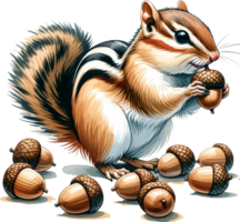 AI generated Chipmunks Watercolor illustration Clipart PNG. You will be able to create your own poster, t-shirts, cards, stickers, mugs, pillows, scrapbooks, artwork, and more Commercial use, png