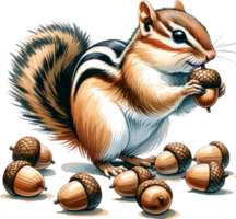 AI generated Chipmunks Watercolor illustration Clipart PNG. You will be able to create your own poster, t-shirts, cards, stickers, mugs, pillows, scrapbooks, artwork, and more Commercial use, png