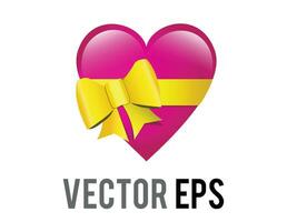 Vector glossy pink heart shaped box icon, tied with yellow ribbon