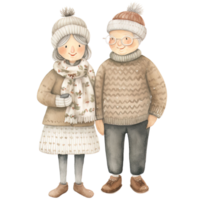 AI generated Cute Holiday Senior Couple Christmas Clipart in Whimsical Watercolor Style, Generative Ai png