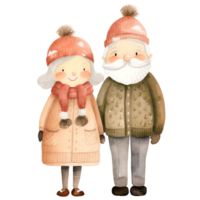 AI generated Cute Holiday Senior Couple Christmas Clipart in Whimsical Watercolor Style, Generative Ai png