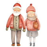 ai gegenereerd schattig vakantie senior paar Kerstmis clip art in grillig waterverf stijl, generatief ai png