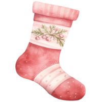 AI generated Pink Christmas Sock Clipart in Watercolor Illustration for Festive, Generative ai png