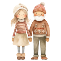 AI generated Cute Holiday Senior Couple Christmas Clipart in Whimsical Watercolor Style, Generative Ai png