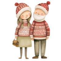 ai generato carino vacanza anziano coppia Natale clipart nel capriccioso acquerello stile, generativo ai png