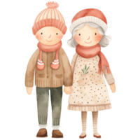 AI generated Cute Holiday Senior Couple Christmas Clipart in Whimsical Watercolor Style, Generative Ai png