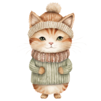 AI generated Cozy Christmas Cat Watercolor, Earth Tone Cat Clipart. Generative Ai png