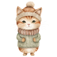 ai generado acogedor Navidad gato acuarela, tierra tono gato clipart. generativo ai png