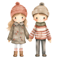 AI generated Cute Holiday Couple Christmas Clipart in Whimsical Watercolor Style, Generative Ai png