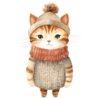 AI generated Cozy Christmas Cat Watercolor, Earth Tone Cat Clipart, Generative Ai png