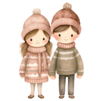 AI generated Cute Holiday Couple Christmas Clipart in Whimsical Watercolor Style, Generative Ai png