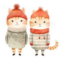 ai generato carino Natale coppia gatto clipart, acquerello isolato, generativo ai png