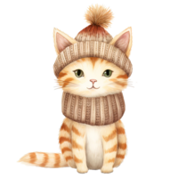 AI generated Cozy Christmas Cat Watercolor, Earth Tone Cat Clipart, Generative Ai png