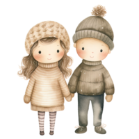 AI generated Cute Holiday Couple Christmas Clipart in Whimsical Watercolor Style, Generative Ai png