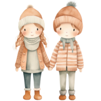 AI generated Cute Holiday Couple Christmas Clipart in Whimsical Watercolor Style, Generative Ai png