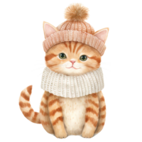 ai generado acogedor Navidad gato acuarela, tierra tono gato clipart, generativo ai png