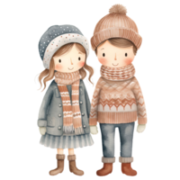 AI generated Cute Holiday Couple Christmas Clipart in Whimsical Watercolor Style, Generative Ai png